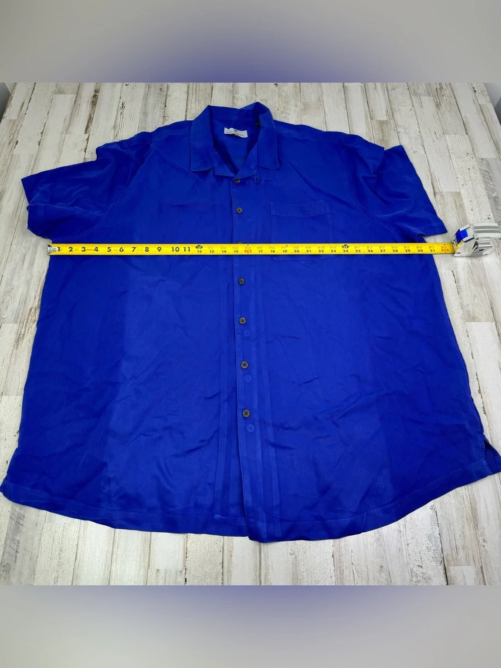 Oak Hill Mens 3XL Blue Short Sleeve Button Down Shirt Rayon Blend